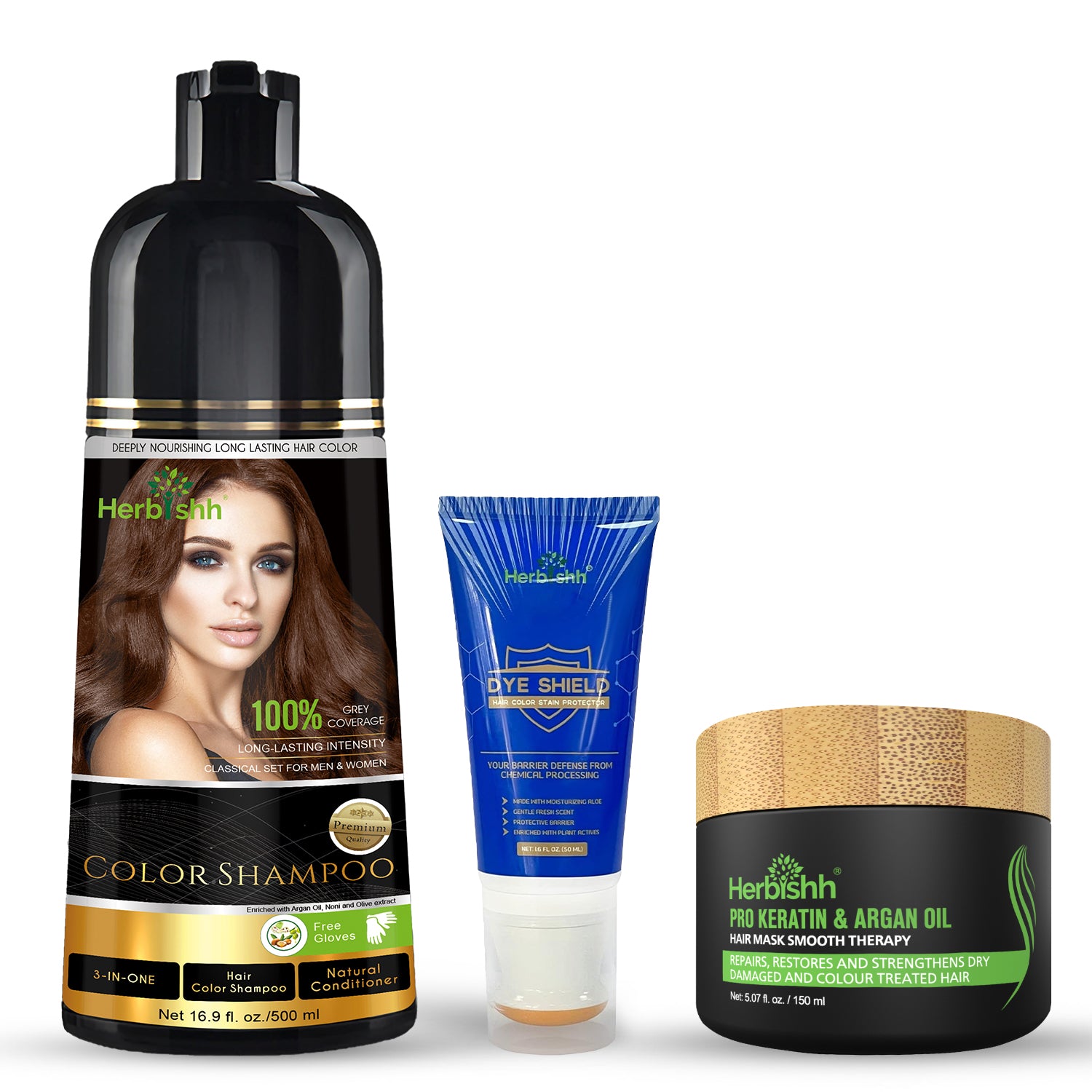 Herbishh Gray-Free Hair Combo – Color Shampoo, Hair Mask & Stain