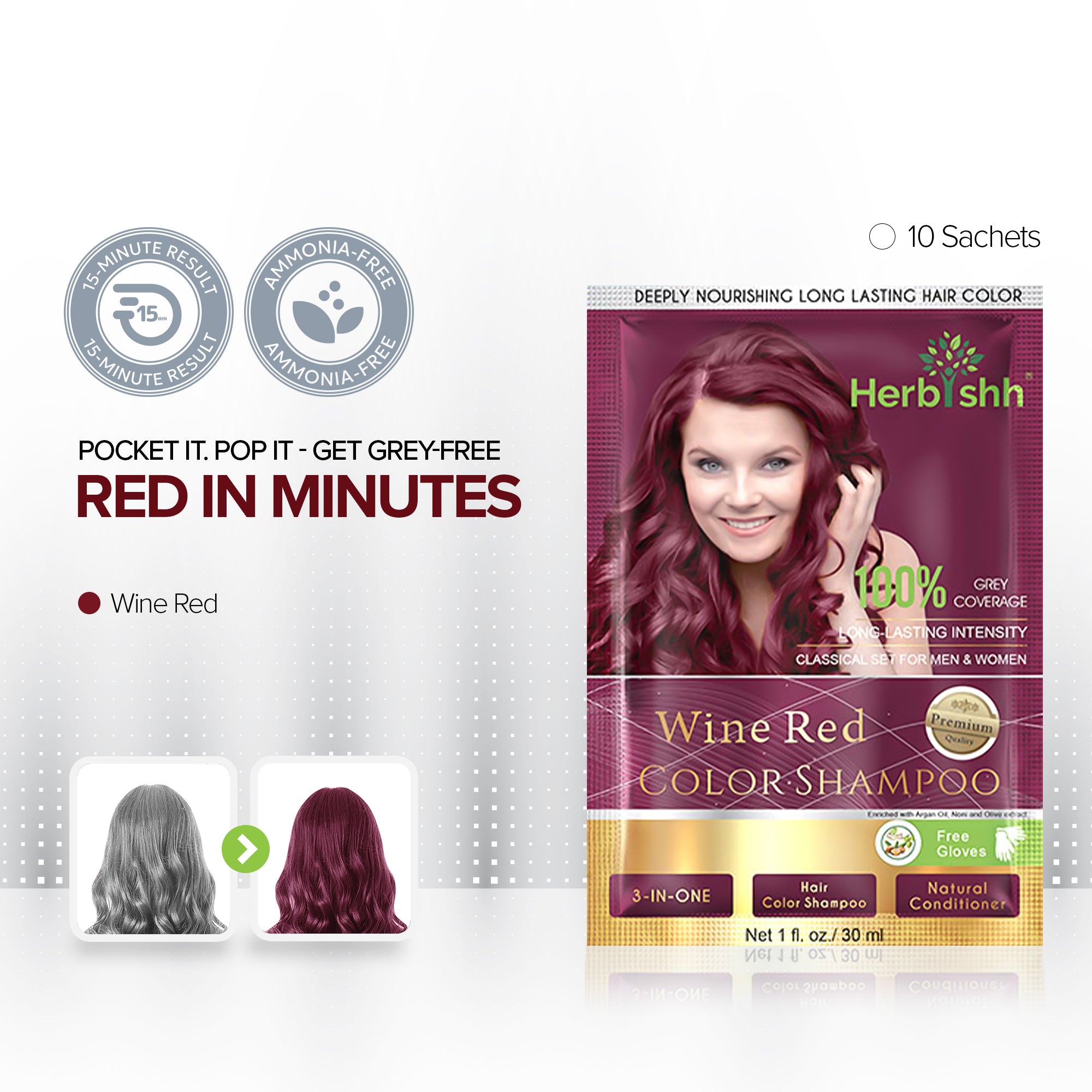 Wine Red Hair Color Shampoo Sachet | Bold Red in One Wash