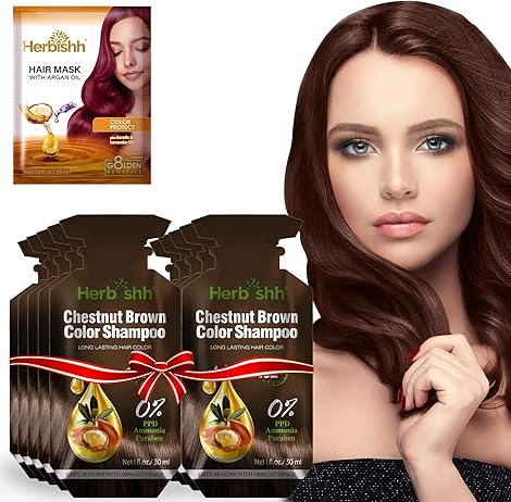 PPD Free Chestnut Brown  Hair Color Shampoo 10 Sachet - Herbishh