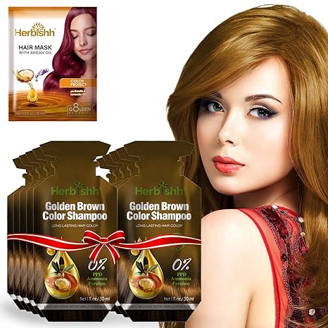 PPD Free Golden Brown  Hair Color Shampoo 10 Sachet - Herbishh