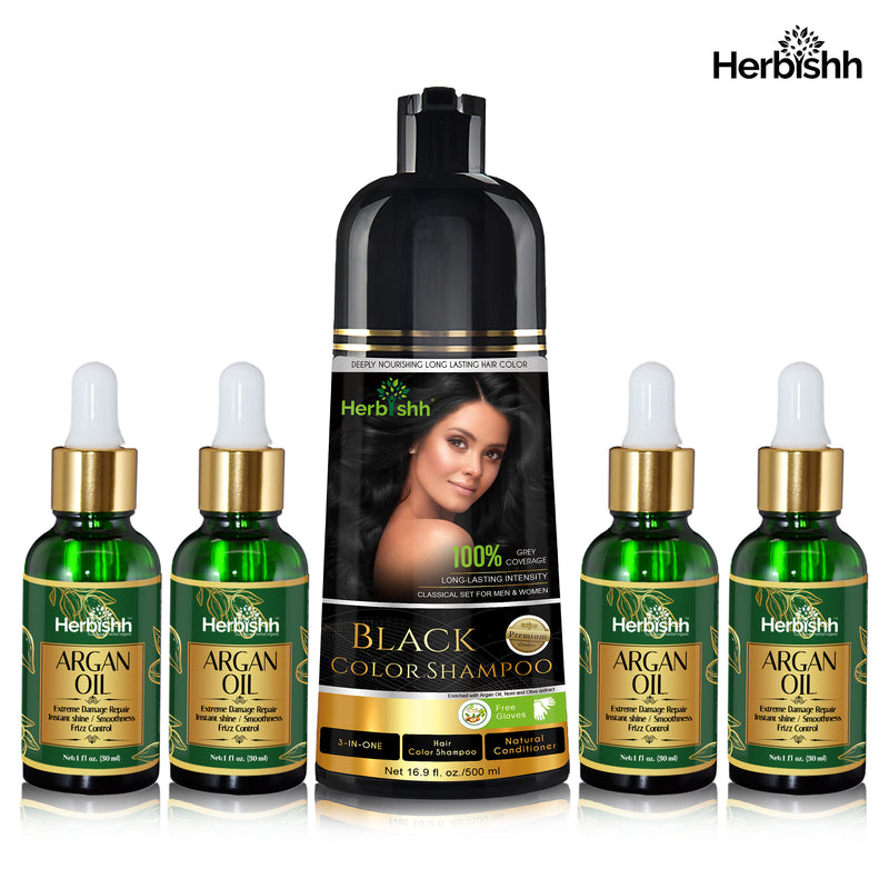 Hair care set- 1pc color shampoo + 4pcs Argan hair Oil Serum