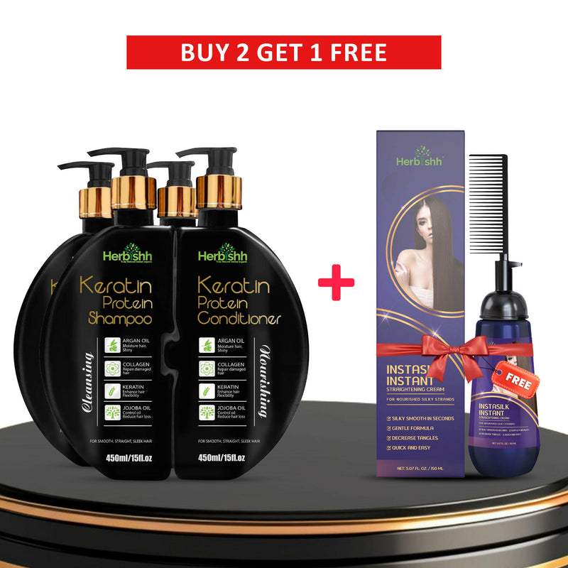 Buy 2 pcs Keratin Shampoo & Conditioner set get Instant Hair Straightener Cream free