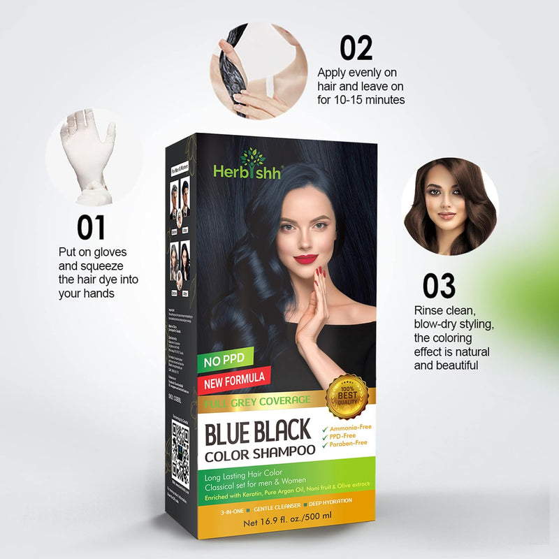 Blue Black PPD Free Natural Hair Dye Color Shampoo