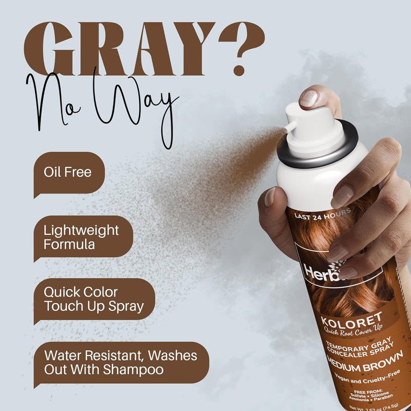 Koloret Quick Root Touch Up Hair Color Spray Medium Brown- Herbishh