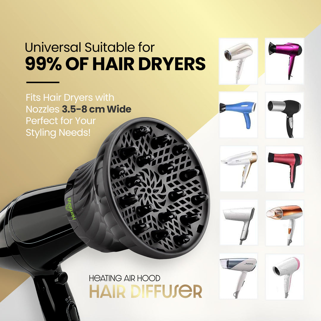 Herbishh Black Hair Dryer Diffuser for Curls Volume –