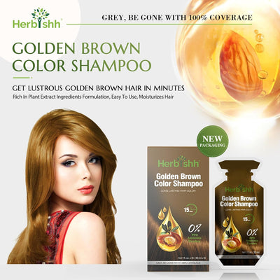 PPD Free Golden Brown  Hair Color Shampoo 10 Sachet - Herbishh