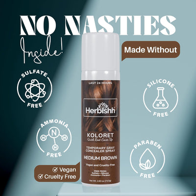 Koloret Quick Root Touch Up Hair Color Spray Medium Brown- Herbishh