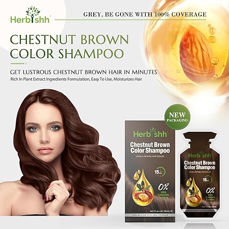 PPD Free Chestnut Brown  Hair Color Shampoo 10 Sachet - Herbishh