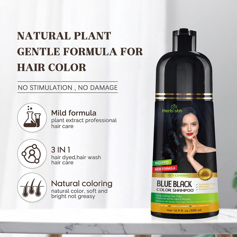 Blue Black PPD Free Natural Hair Dye Color Shampoo