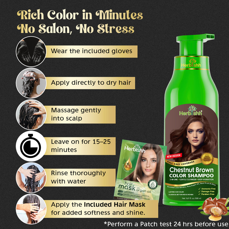 Chestnut Brown Hair Color Shampoo 500ml- Herbishh