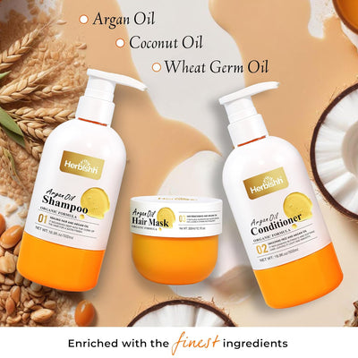 Herbishh Moroccan Argan Oil Shampoo and Conditioner Set with Hair Mask