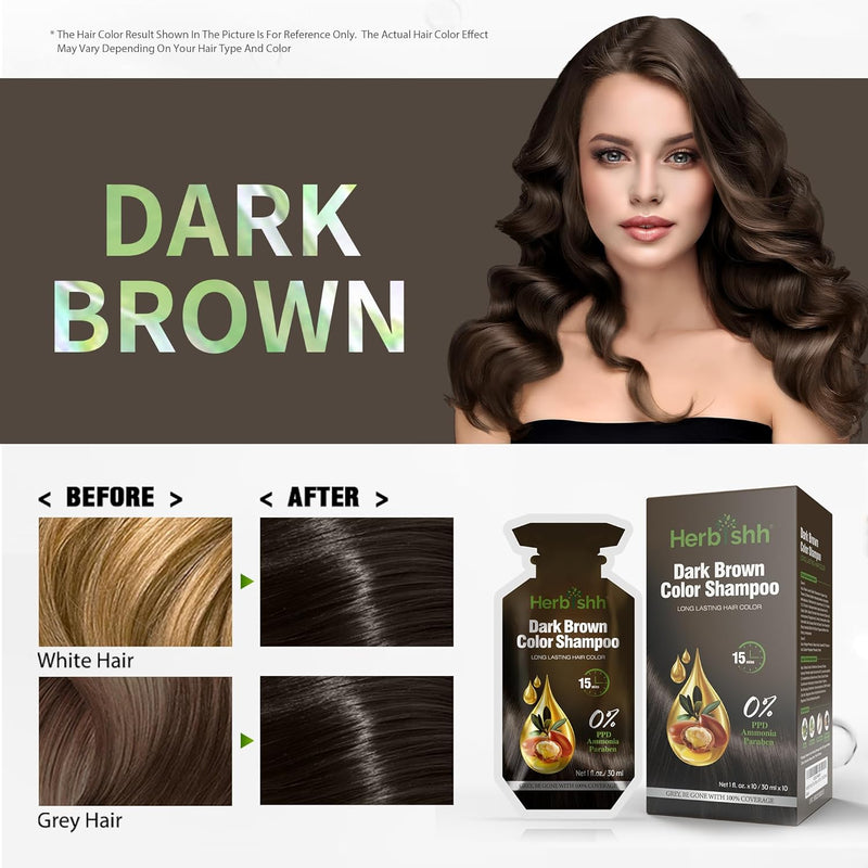 PPD Free Dark Brown  Hair Color Shampoo 10 Sachet - Herbishh