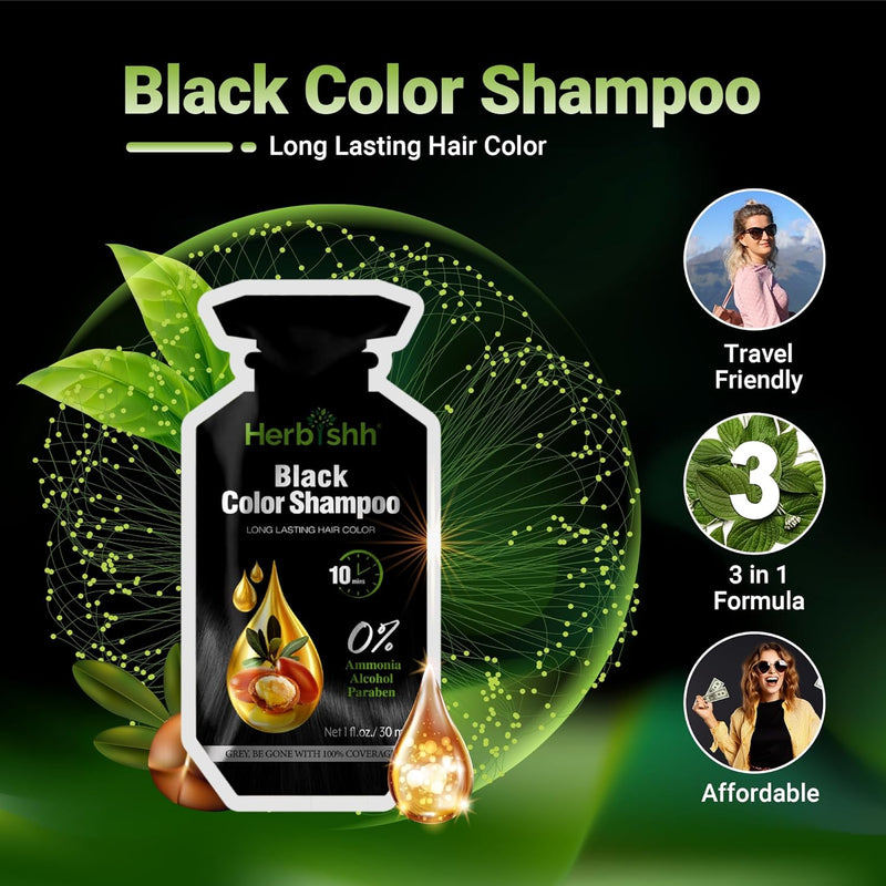 PPD Free Black  Hair Color Shampoo 10 Sachet - Herbishh