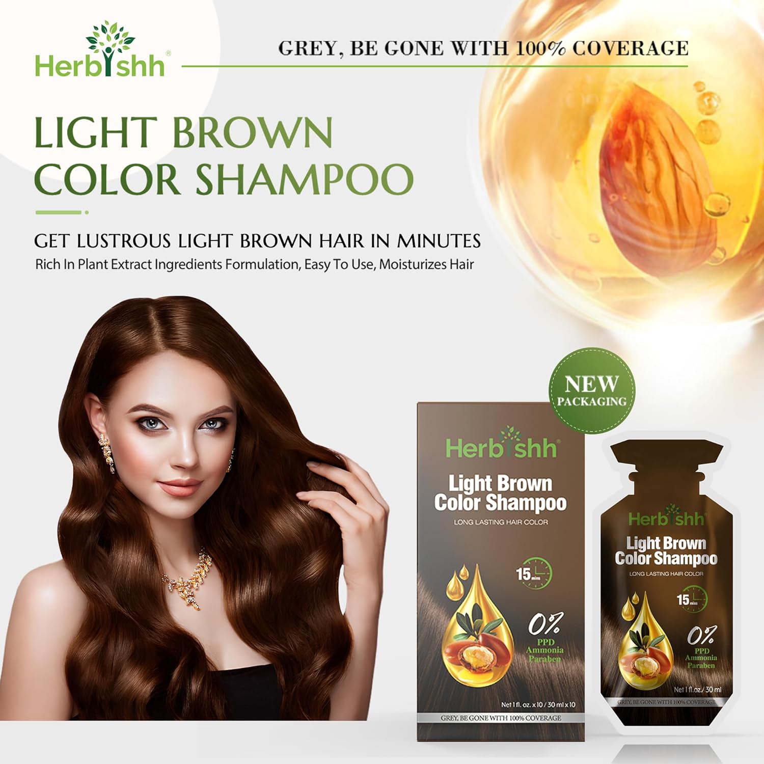 Shampoing colorant pour cheveux châtain clair sans PPD, 10 sachets ...