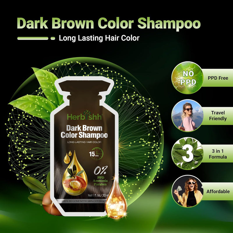 PPD Free Dark Brown  Hair Color Shampoo 10 Sachet - Herbishh