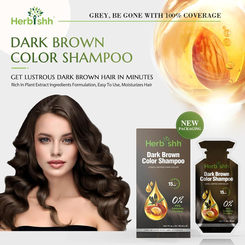 PPD Free Dark Brown  Hair Color Shampoo 10 Sachet - Herbishh