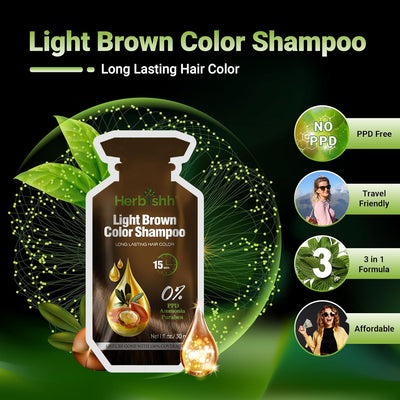 PPD Free Light Brown  Hair Color Shampoo 10 Sachet - Herbishh