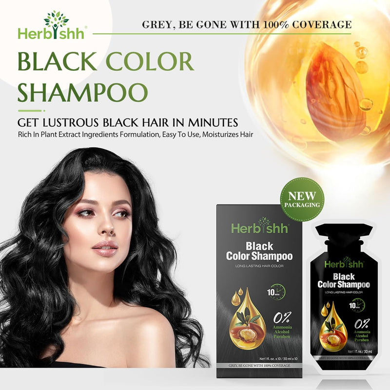 PPD Free Black  Hair Color Shampoo 10 Sachet - Herbishh