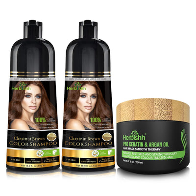 Combo Pack of 2pcs Hair Color Shampoo & 1pc Argan Intense Hair Mask-Herbishh