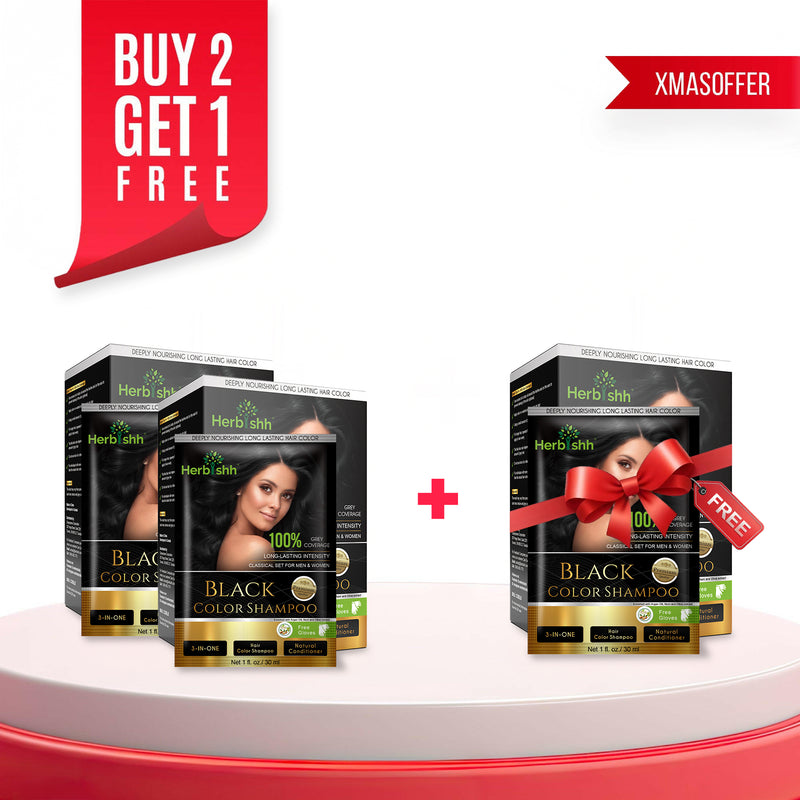 Buy-2 Get-1 Mild Formula-Based Black Hair Color Shampoo Sachets - Herbishh--CHRISTMAS OFFER