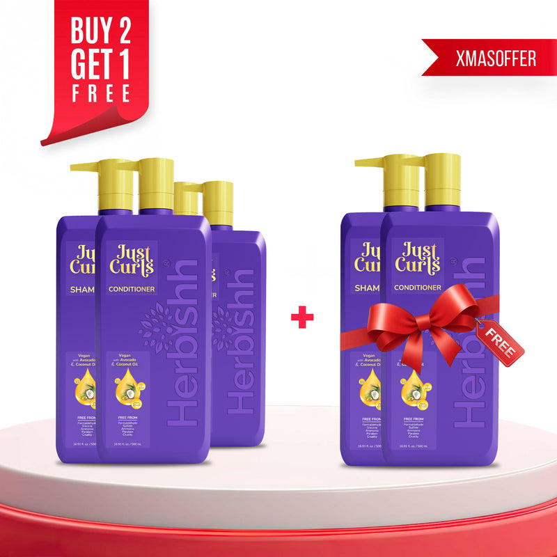 Buy-2 Get-1 Just Curl Triple Nourish Hair Care Kit - Herbishh--CHRISTMAS OFFER