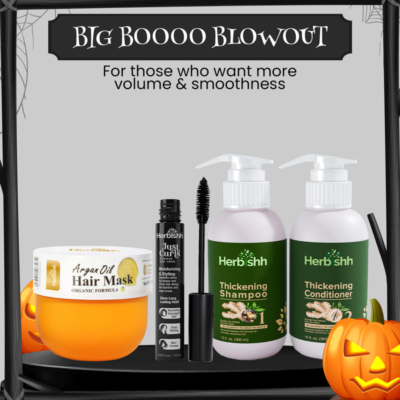 Hair Thickening Shampoo & Conditioner+ Argan Oil Hair Mask + Just Curls Flyaway Hair stick