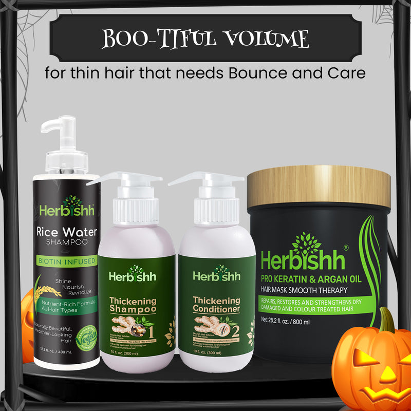 Herbishh Thickening Shampoo & Conditioner + Pro Keratin & Argan Hair Mask + Rice Water Shampoo