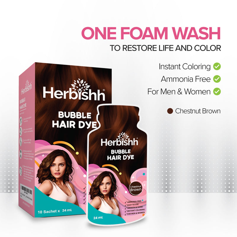 Chestnut Brown- Bubble Foam Hair Dye Shampoo-Herbishh