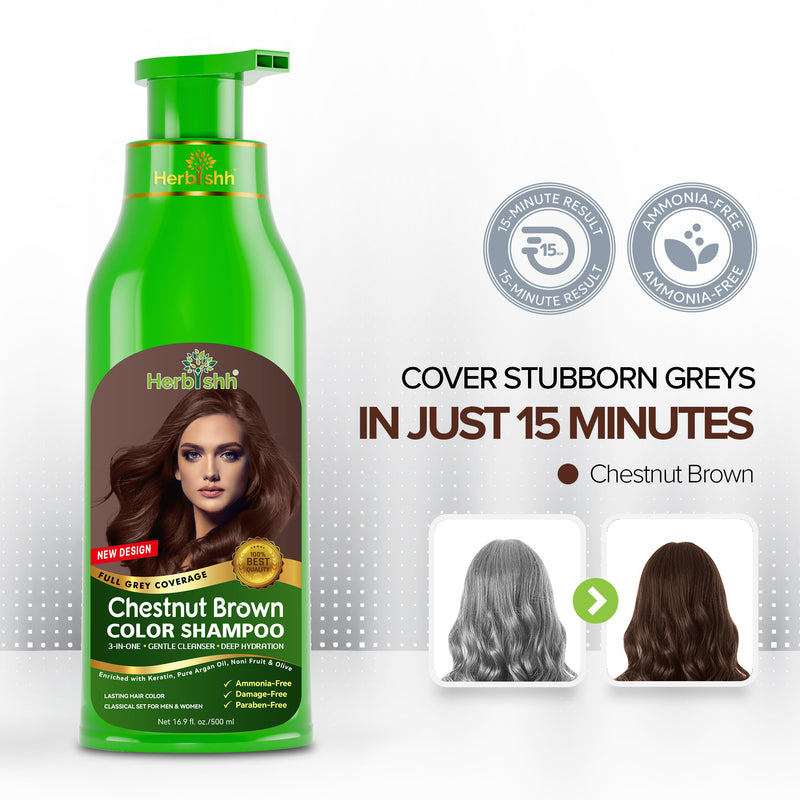 Chestnut Brown Hair Color Shampoo 500ml- Herbishh