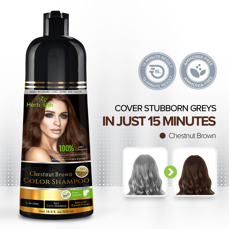 Chestnut Brown Hair Color Shampoo 500ml- Herbishh