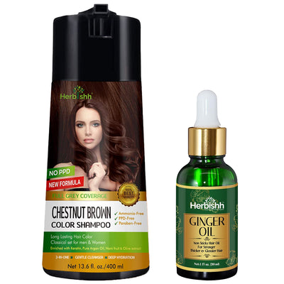 PPD Free Natural Hair Color Shampoo + Ginger Hair Oil - Herbishh