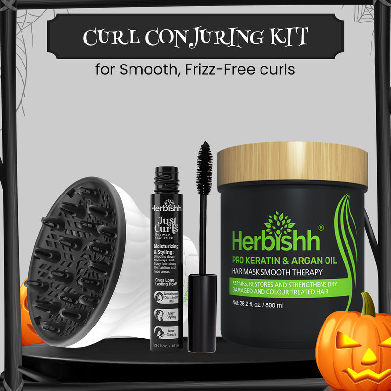 Pro-Keratin and Argan Oil Hair Mask + Hair Dryer Diffuser  + Just Curls Flyaway Hair stick- Herbishh
