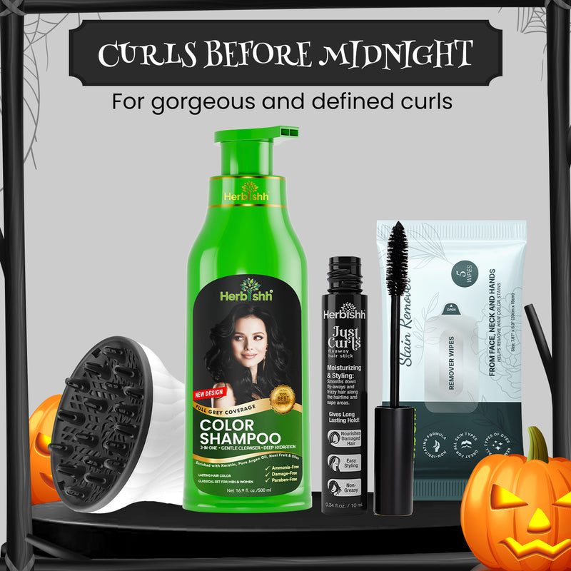 Hair Color Shampoo + Hair Dryer Diffuser + Just Curls Flyaway Hair stick + Hair Color Stain Remover Wipes