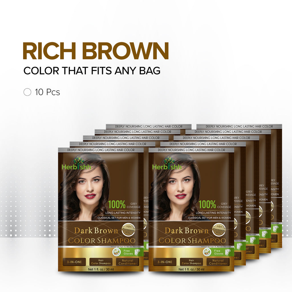 Dark Brown Travel size Color Shampoo 10 Sachets - Herbishh