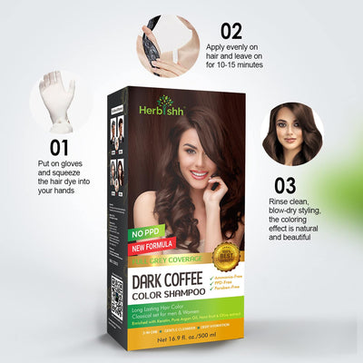 PPD Free Natural Hair Dye Color Shampoo - Dark Coffee