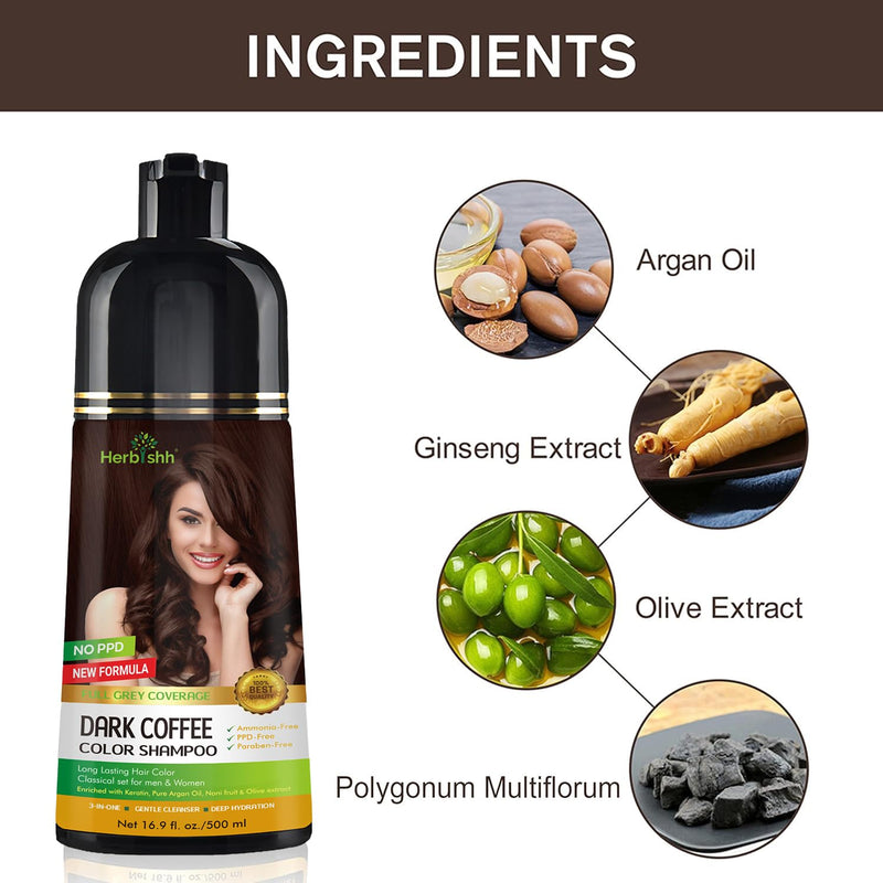 PPD Free Natural Hair Dye Color Shampoo - Dark Coffee