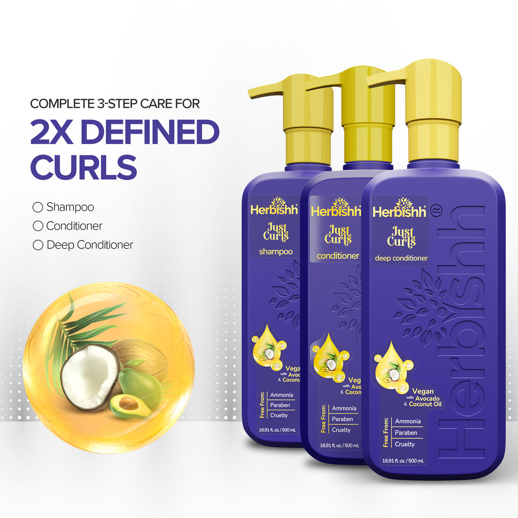 Set de champú, acondicionador y mascarilla Just Curls - Herbishh