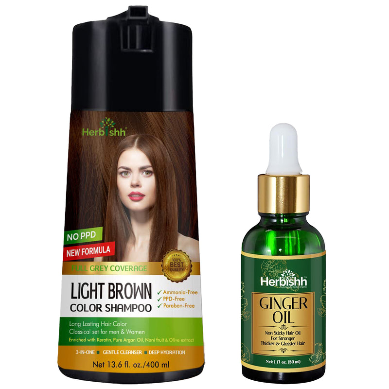 PPD Free Natural Hair Color Shampoo + Ginger Hair Oil - Herbishh