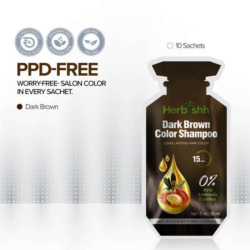 Dark Brown PPD Free Hair Color Shampoo 10 Sachet - Herbishh