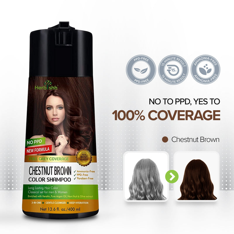 Chestnut Brown PPD Free Hair Color Shampoo - Herbishh