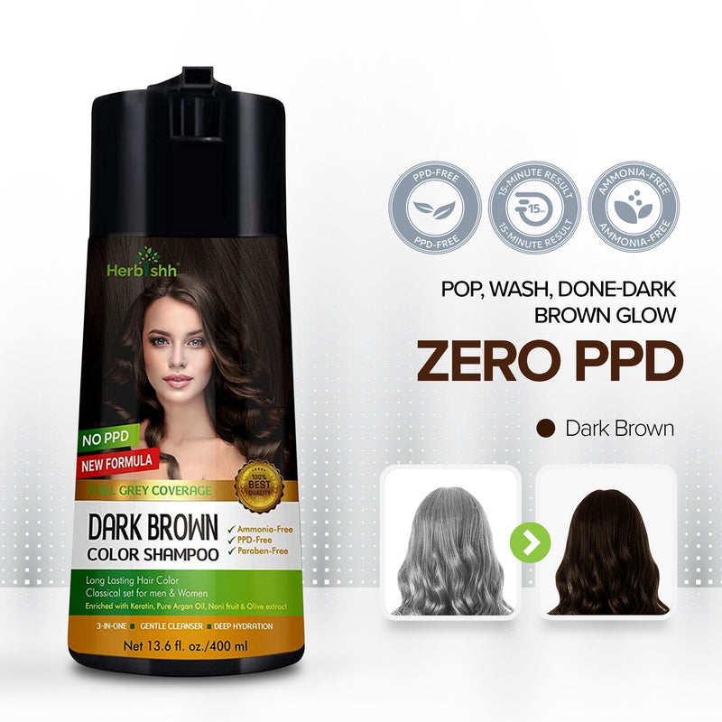 Dark Brown PPD Free Hair Color Shampoo - Herbishh