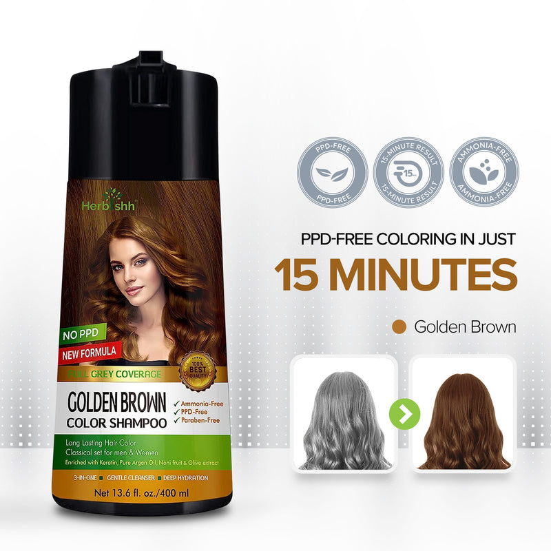 Golden Brown PPD Free Hair Color Shampoo - Herbishh