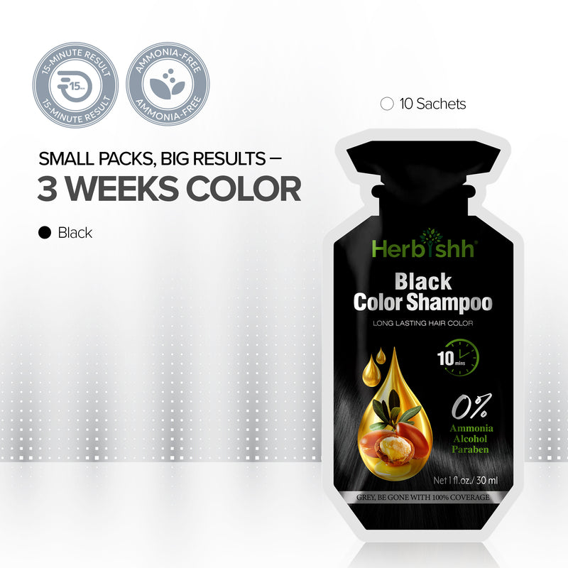 Black PPD Free Hair Color Shampoo 10 Sachet- Herbishh