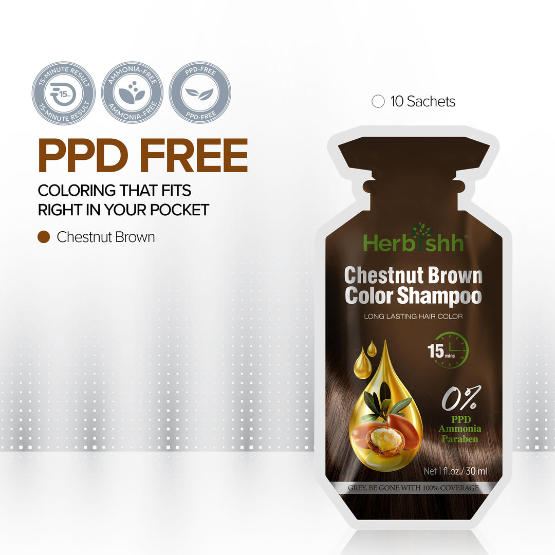 PPD Free Chestnut Brown Hair Color Shampoo Sachet | Color clean