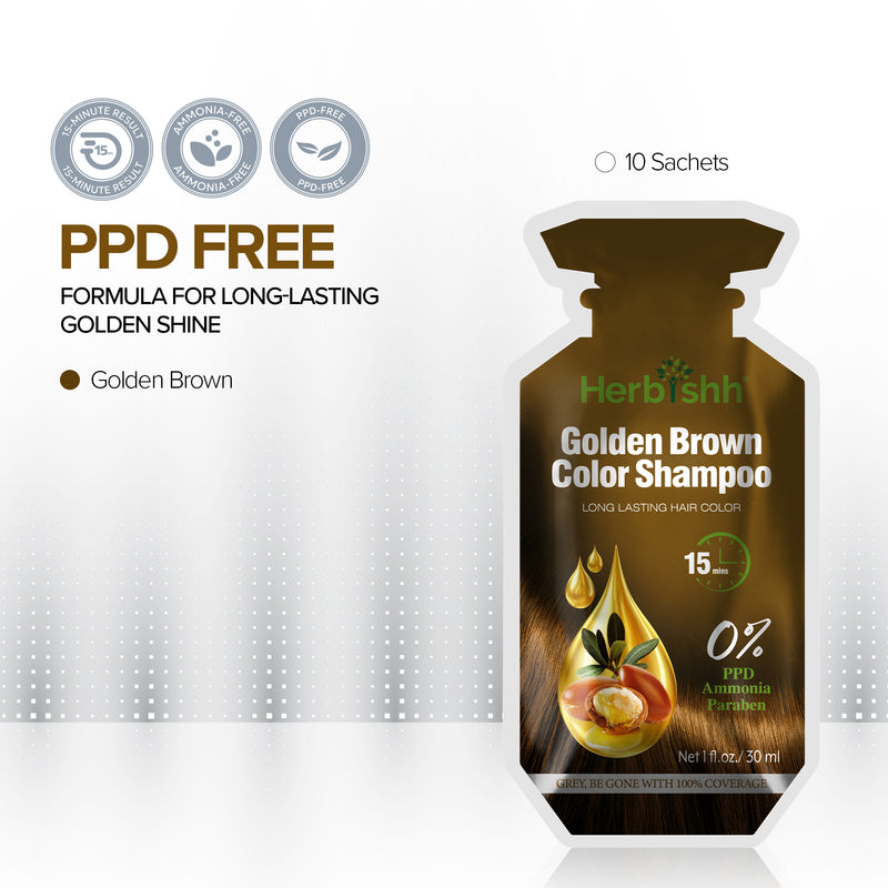 Golden Brown PPD Free Hair Color Shampoo 10 Sachet - Herbishh