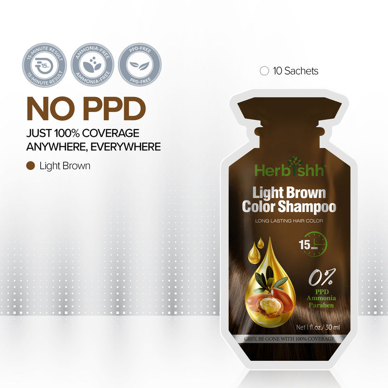 Light Brown PPD Free Hair Color Shampoo Sachet - Herbishh