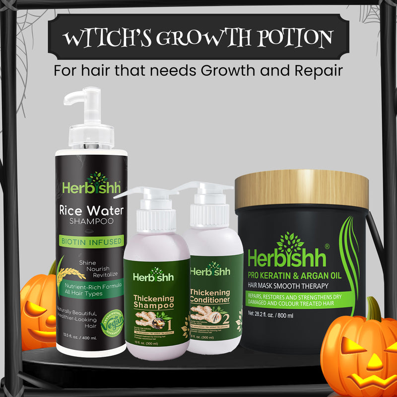 Herbishh Hair Growth Set + Pro Keratin & Argan Hair Mask + Rice Shampoo