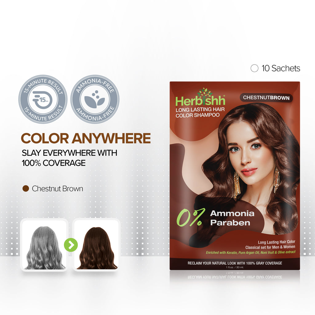 Chestnut Brown Color Shampoo 10 Sachets-Herbishh