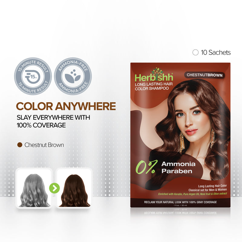 Chestnut Brown Color Shampoo 10 Sachets-Herbishh