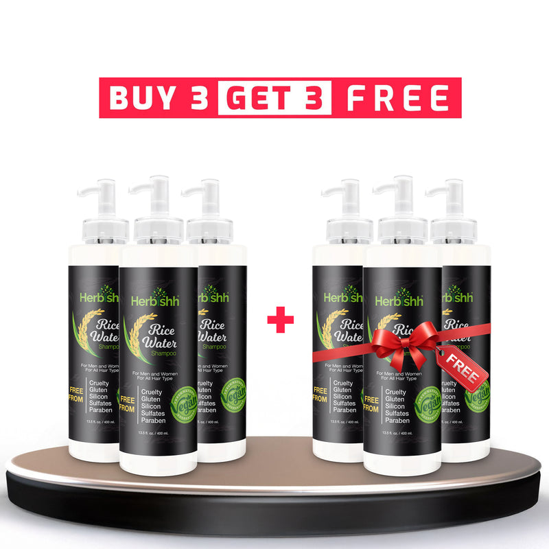 Buy 3 Get 3 Vegan Rice Water Shampoo for Men and Women - Herbishh 400 ML BOGO